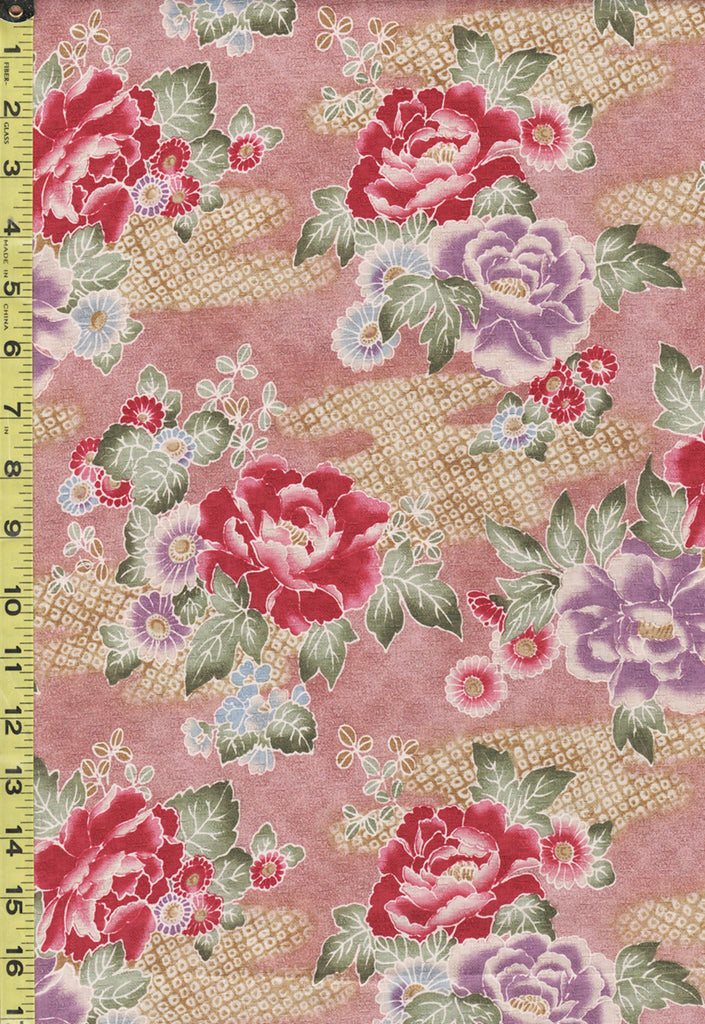 Japanese - Peonies, Daisies & Shibori Clouds - Light Mauve  - Last 2 1/2 Yards