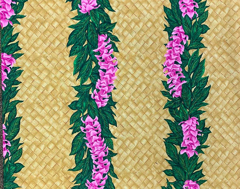 Tropical - Kona Bay - Pink Tropical Leis on Tan Basketweave - ON SALE - Save 50% - Last 3 1/4 Yards