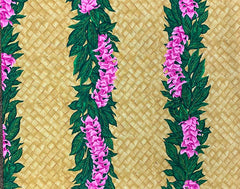 Tropical - Kona Bay - Pink Tropical Leis on Tan Basketweave - ON SALE - Save 50% - Last 3 1/4 Yards