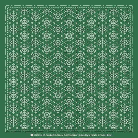 Sashiko Pre-printed Sampler - QH Textiles - KF2021-26-GR - Hitome-Zashi Snowflakes - Green