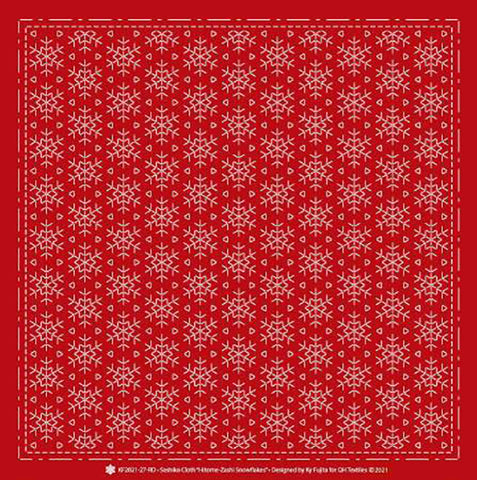 Sashiko Pre-printed Sampler - QH Textiles - KF2021-27-RD - Hitome-Zashi Snowflakes - Red
