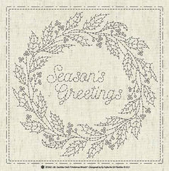 Sashiko Pre-printed Sampler - QH Textiles - KF2021-28 - Christmas Wreath - Greige