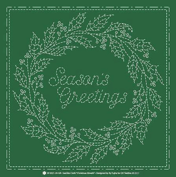 Sashiko Pre-printed Sampler - QH Textiles - KF2021-29-GR - Christmas Wreath