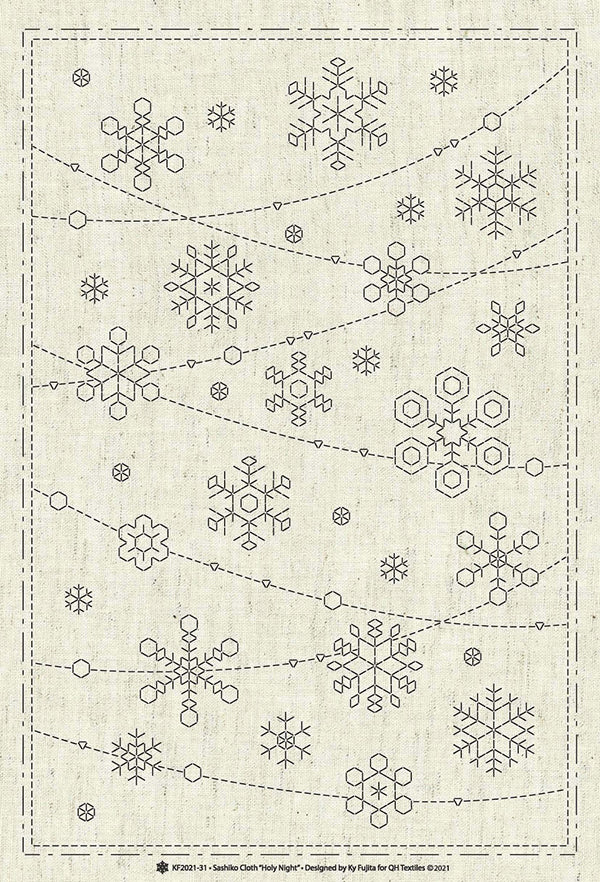 Sashiko Pre-printed Panel - KF2021-31 - QH Textiles - Holy Night Snowflakes - Greige