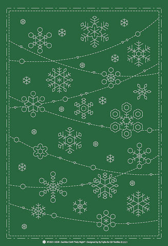 Sashiko Pre-printed Panel - QH Textiles - KF2021-32-GR - Holy Night Snowflakes - Green