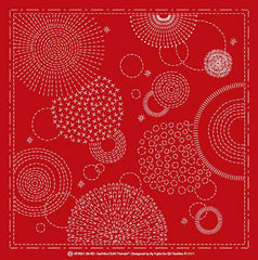 Sashiko Pre-printed Panel - QH Textiles - KF2021-36-RD - Hanabi (Fireworks) - Red