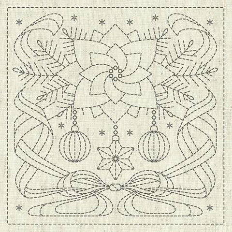Sashiko Pre-printed Sampler - QH Textiles - KF2022-37 - Holiday Blessing - Greige