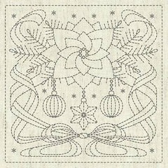 Sashiko Pre-printed Sampler - QH Textiles - KF2022-37 - Holiday Blessing - Greige