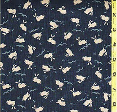 *Japanese Novelty - Small Bunnies Leaping Over Waves- KW-3375-2A - Dark Navy/ Indigo