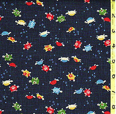 *Japanese Novelty - Tiny Colorful Turtles - KW-3375-39A - Dark Navy/ Indigo