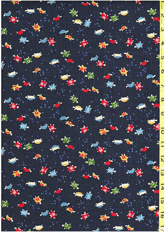 *Japanese Novelty - Tiny Colorful Turtles - KW-3375-39A - Dark Navy/ Indigo