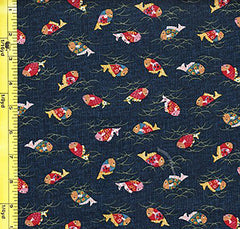 *Japanese Novelty - Small Colorful Fish - KW-3375-4A - Dark Navy/ Indigo