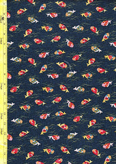 *Japanese Novelty - Small Colorful Fish - KW-3375-4A - Dark Navy/ Indigo