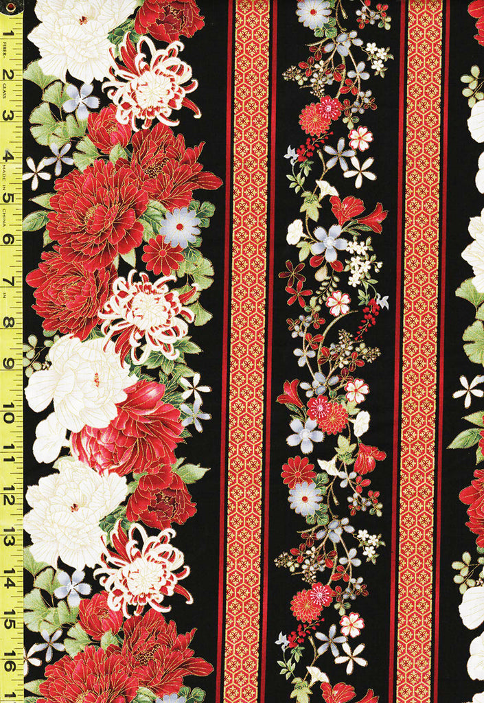 *Asian - Kyoto Garden - Floral Stripe - CM1667 - BLACK