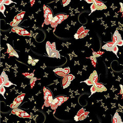 *Asian - Kyoto Garden - Colorful Floating Butterflies - CM1668 - BLACK