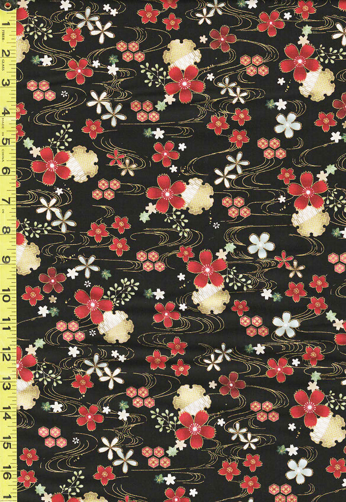 *Asian - Kyoto Garden - Floating Blossoms & River Swirls - CM1674 - BLACK