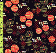 *Asian - Kyoto Garden - Floating Decorated Balls & Tiny Geometric Hexagons - CM1675 - BLACK