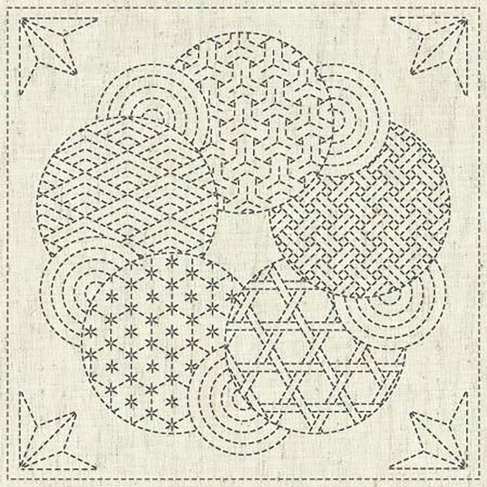 Sashiko Pre-printed Sampler - KF2020-15 - QH Textiles - KAZA-GURUMA 3 | Shibori Dragon sashiko-pre-printed-sampler-kf2020-15-qh-textiles-kaza-guruma-3-shibori-dragon