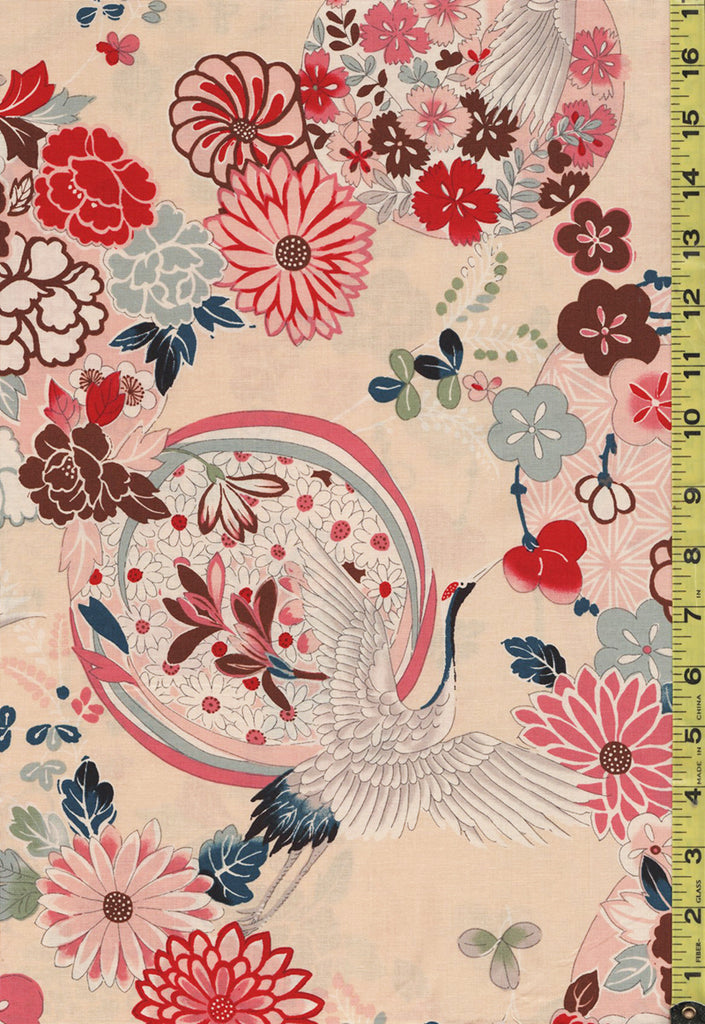 *Japanese - Kokka Classic Japanese - Cranes, Peonies & Floral Medallions - LOA - 61070-1A17 - Beige