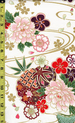 SALE - Japanese - Kokka Princess Heart - Peonies & Temari Balls - LGA-16030-2A00-Cream - ON SALE - SAVE 30% - By the Yard