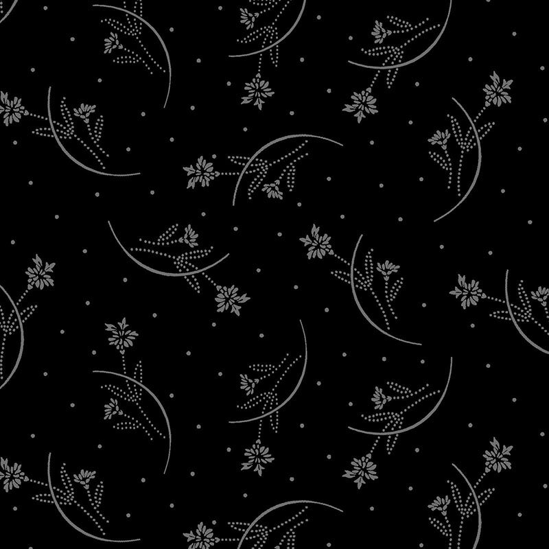 *Tonal Blender - Black Tonal - Crescent Moons, Flowers & Dots - MAS316-J - Black