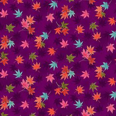 SALE - Asian - Hikari Small Colorful Floating Maple Leaves - TP-2517-L - Purple - SAVE 30% - By the Yard
