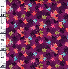 SALE - Asian - Hikari Small Colorful Floating Maple Leaves - TP-2517-L - Purple - SAVE 30% - By the Yard