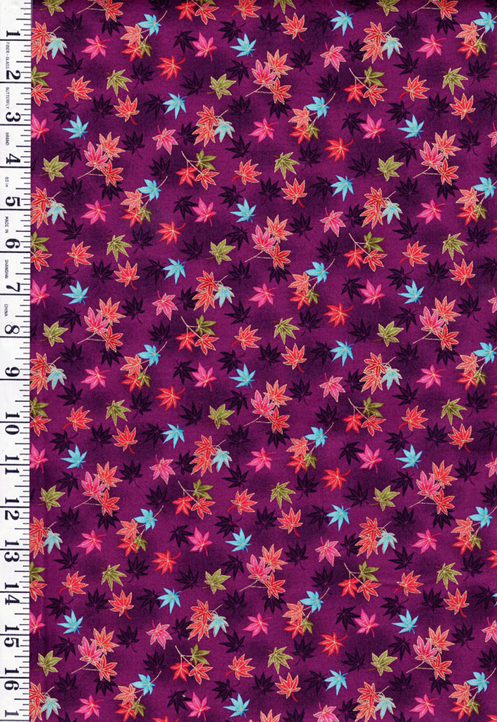 SALE - Asian - Hikari Small Colorful Floating Maple Leaves - TP-2517-L - Purple - SAVE 30% - By the Yard