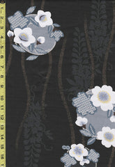 Yukata Fabric - 538 - Floral Medallions & Wisteria (Sheer Weight) - Charcoal
