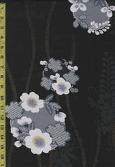 Yukata Fabric - 538 - Floral Medallions & Wisteria (Sheer Weight) - Charcoal