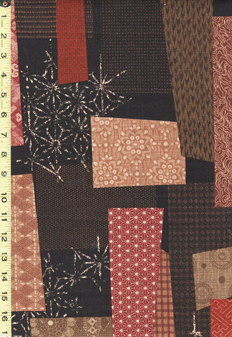 Japanese - Morikiku Patchwork - M-5010-1A - Dobby Weave - Brown, Tan & Brick Red