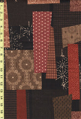 Japanese - Morikiku Patchwork - M-5010-1A - Dobby Weave - Brown, Tan & Brick Red