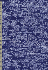 Yukata Fabric - 555 - Maple Leaves, Bamboo Leaves & Country Hillside - Navy