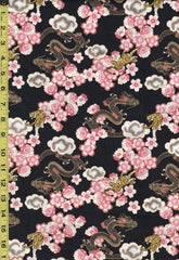 *Japanese - Naka Dragons, Tigers & Cherry Blossoms - N-2600-30A - Black - ON SALE - 20% OFF - BY THE YARD