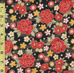 Japanese - Naka Peonies & Small Floating Cherry Blossoms - N-1750-85A - Black