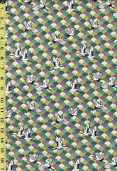 *Japanese - Naka Small Flying Cranes & Stylized Mums - N-2000-73D - Green, Purple & Cream