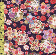 *Japanese - Naka Cherry Blossoms & Floral Medallions - Crepe Like Texture - N-2500-139C - Purple