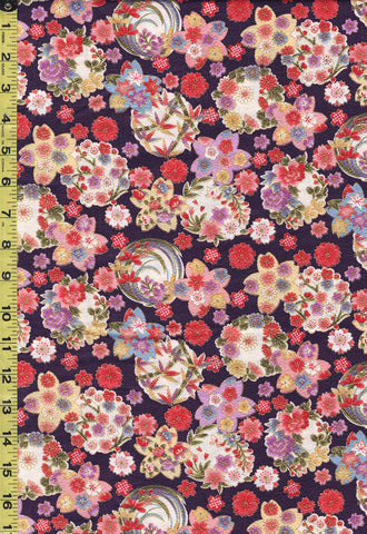 *Japanese - Naka Cherry Blossoms & Floral Medallions - Crepe Like Texture - N-2500-139C - Purple
