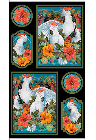 *Tropical - Cockatoo Collection - Cockatoo & Hibiscus - 29077-J - PANEL - ON SALE