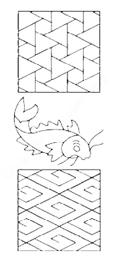 Sashiko Stencil - PC1054 - Turtle Shell Tiles, Koi, Square Waves - 5"