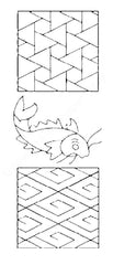 Sashiko Stencil - PC1054 - Turtle Shell Tiles, Koi, Square Waves - 5"