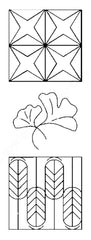 Sashiko Stencil - PC1057 - Four Star Block, Ginkgo Leaf & Samurai Arrows   - 5"