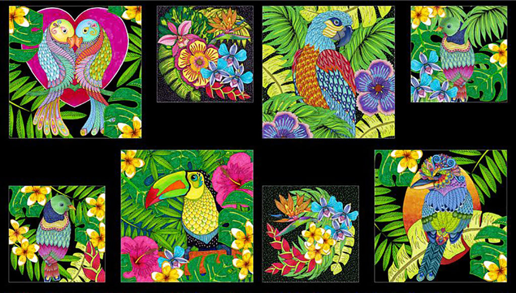 Tropical - Tropical Flair - Tropical Birds & Jungle Flowers - PANEL  - ON SALE
