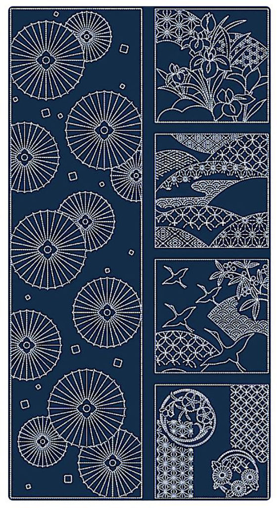 Sashiko Pre-printed Panel - HM-40 - Parasol Season - Dark Navy-Indigo