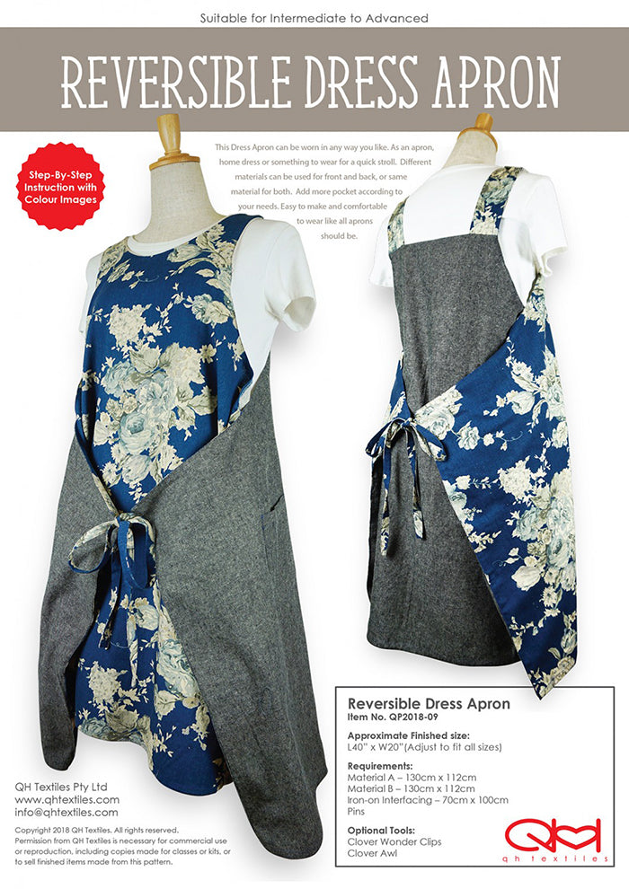 Cross back Japanese Style Apron sewing pattern with pockets