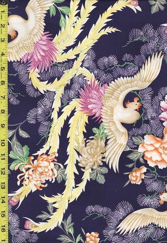 SALE - Asian - Phoenix, Peonies & Pines - NIP-445 - Purple - ON SALE - $5.00 By the Yard (4 1/8 yards)