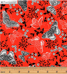 Floral Fabric - Poppy Prominade - Butterflies & Floral Branches - 7981P-10 - Bright Orangish-Red - ON SALE - SAVE 30% - Last 2 1/4 yards