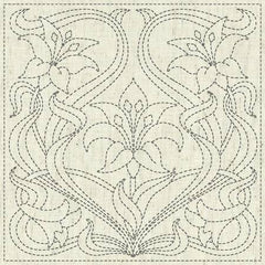Sashiko Pre-printed Sampler - KF2020-13 - QH Textiles - PURITY Day Lily - Beige