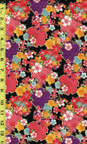 Asian - Sakura Brook - Sevenberry Cherry Blossoms & Floral Medallions - SB-850288D2-4 - Black - Last 2 3/4 yards