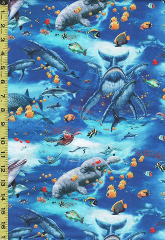 *Tropical - Reef Life - Manatee, Whales, Turtles & Fish - 5753-17 - Blue